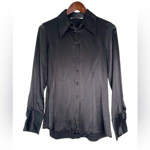 ZARA Satin Luxe Button down Shirt - Black - Sz M